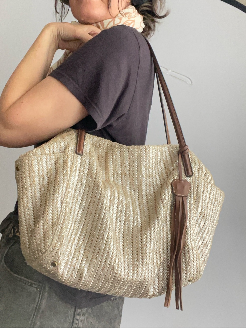 Eric Javits Aura Tote Metallic Silver Woven Leather